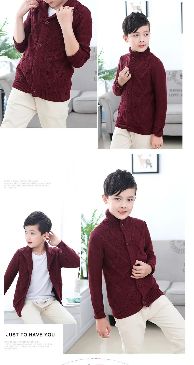 Winter Boys Sweater Kid Thick Knitted Bottoming Turtleneck Shirts Solid High Collar Cardigan High Quality Children Sweater