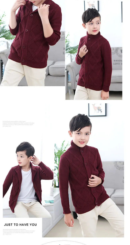 Winter Boys Sweater Kid Thick Knitted Bottoming Turtleneck Shirts Solid High Collar Cardigan High Quality Children Sweater