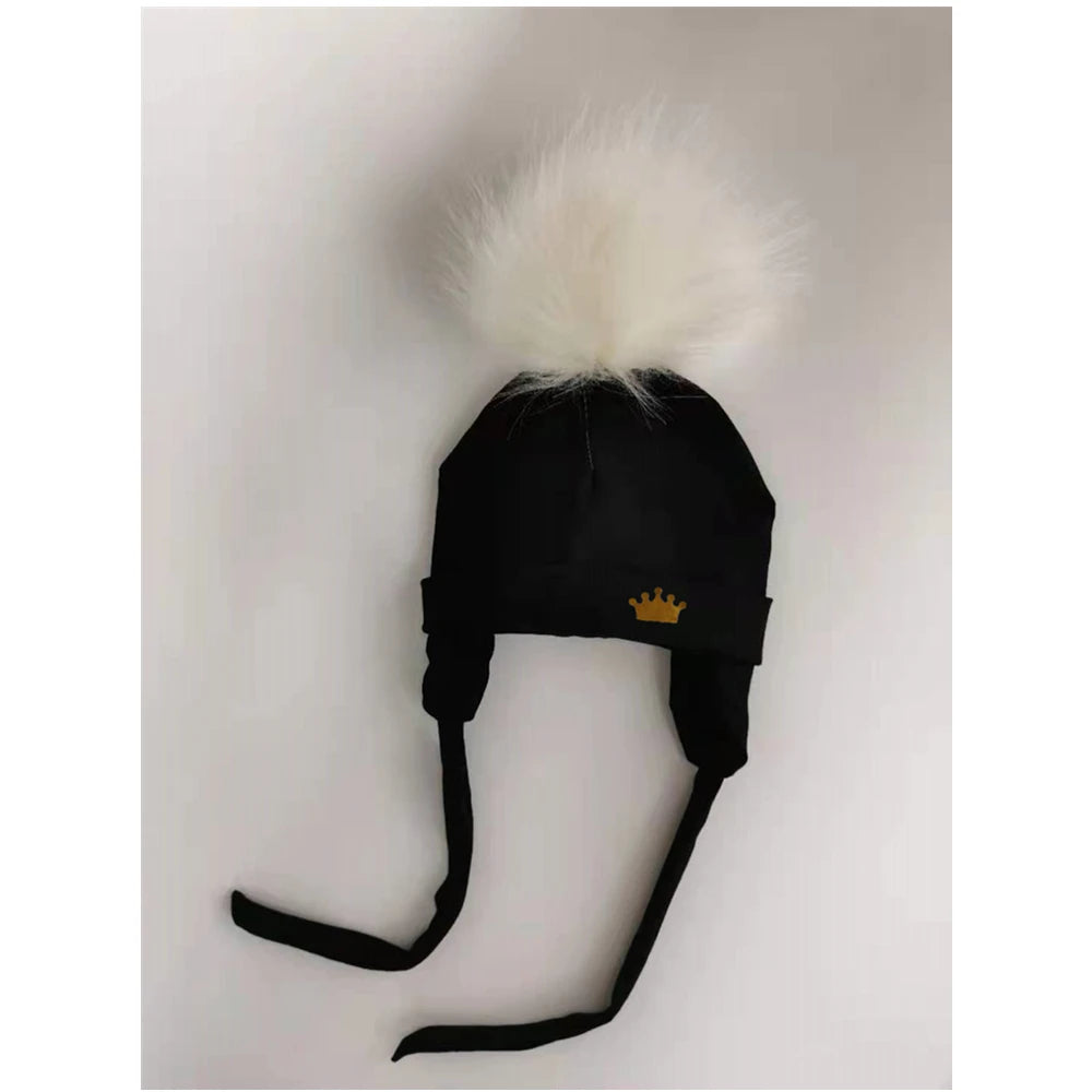 Newborn Baby hat for Boys Girls with ear Warmmer earflap rope Winter Cotton Beanie Pom Pom Bobble crown Hat Cap Hat for Kids boy