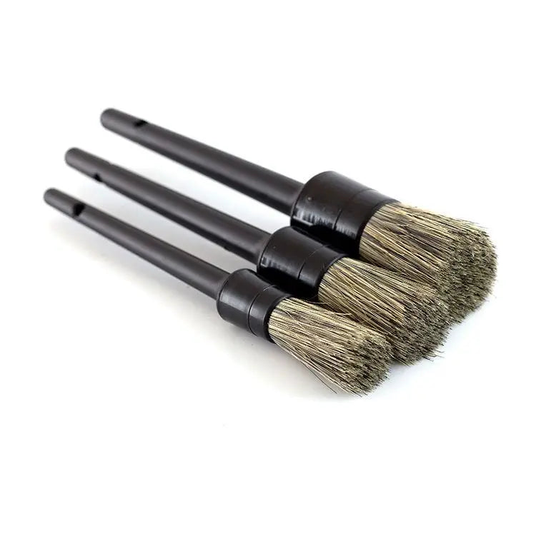 3Pcs Natural Boar Hair Car Detailing Brush Set Soft Bristle Car Cleaning Brush Kits Auto Tire Wheel Wash Exterior Accessories