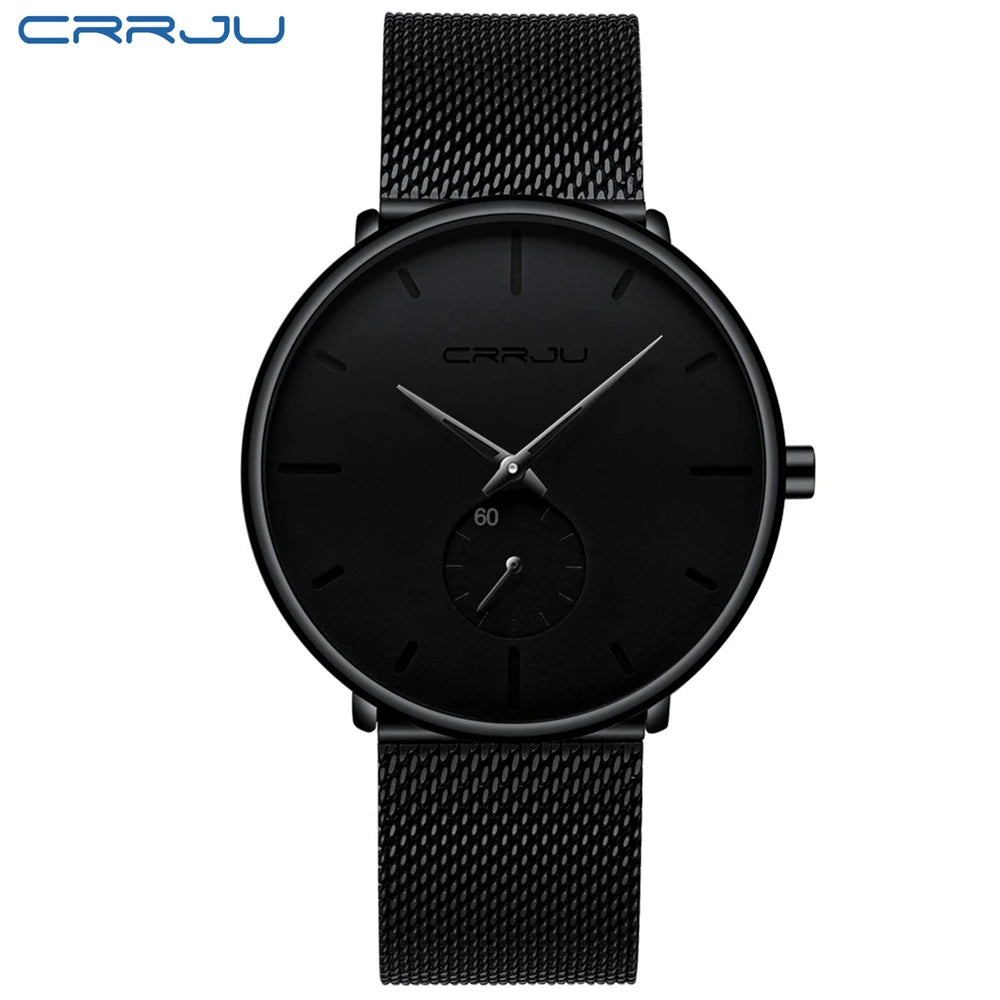 CRRJU New Watches Mens 2019 Man Fashion Simple Stainless Steel Blue Thin Watch For Men Luxury Casual Waterproof Quartz Clock