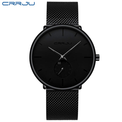 CRRJU New Watches Mens 2019 Man Fashion Simple Stainless Steel Blue Thin Watch For Men Luxury Casual Waterproof Quartz Clock