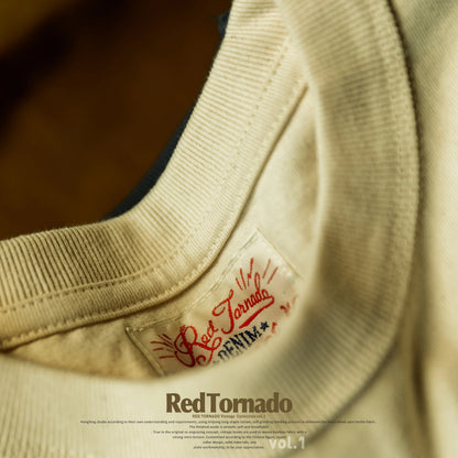 T1-0006 Red Tornado Big US European Size Crew Neck T-Shirts Men 270gsm Heavy  100% Cotton Casual Tee Shirt