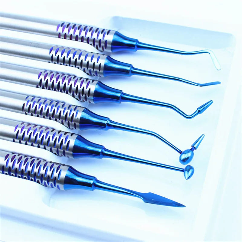 6pcs/set Dental Composite Resin Filling Spatula Titanium Plated Head Resin Filler Thick Handle Dentistry Instrument Material