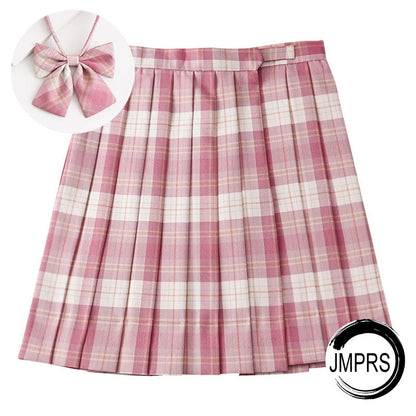 JMPRS Plaid Women Pleated Skirt Bow Knot Summer High Waist Preppy Girls Dance Mini Skirt Cute A Line Harajuku Sexy Japan Faldas