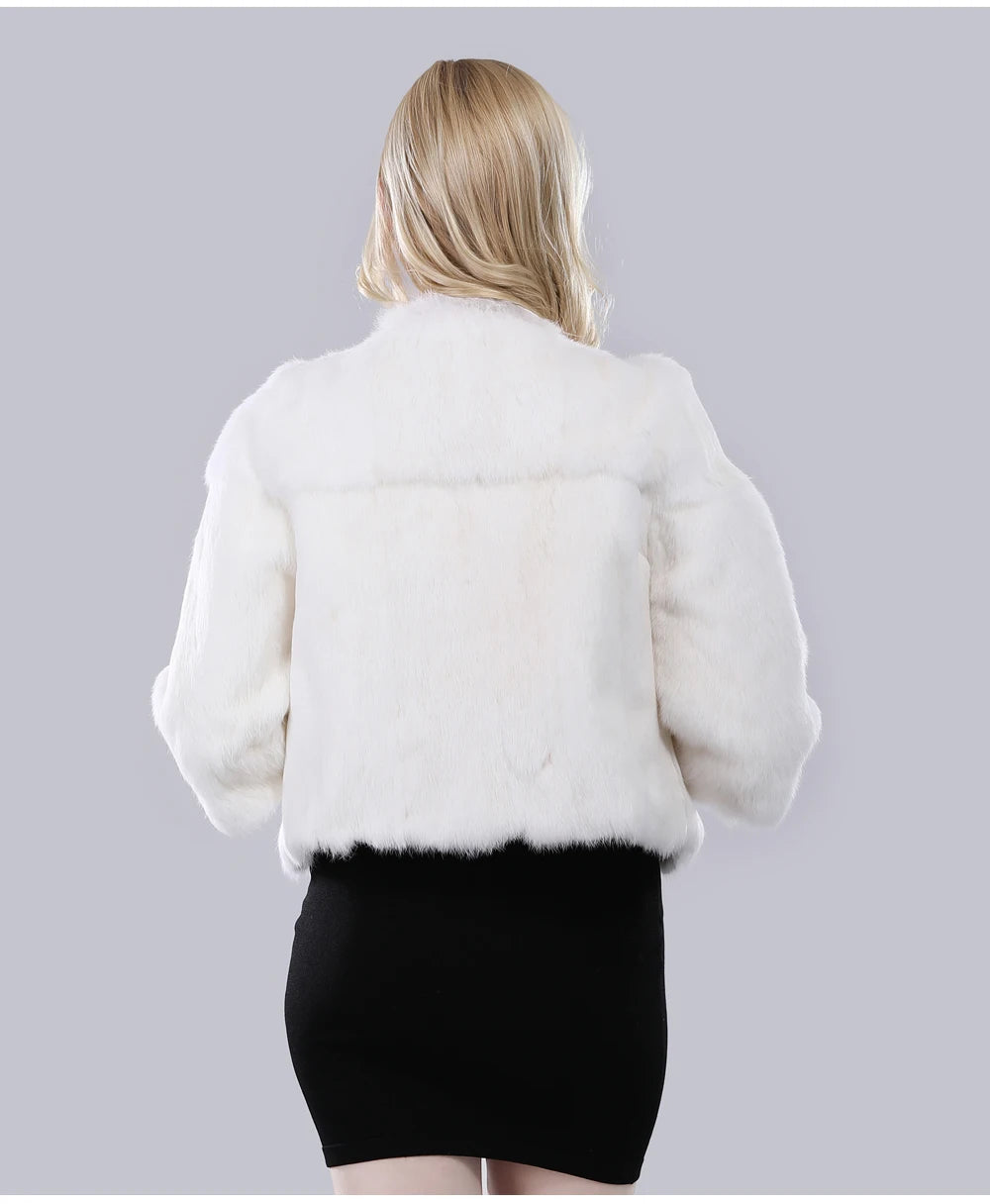 Hot Sale Girl Real Rabbit Fur Coat Women Real Rabbit Fur Jacket Genuine Real Rabbit Fur Outerwear Casual Short Real Fur Coats