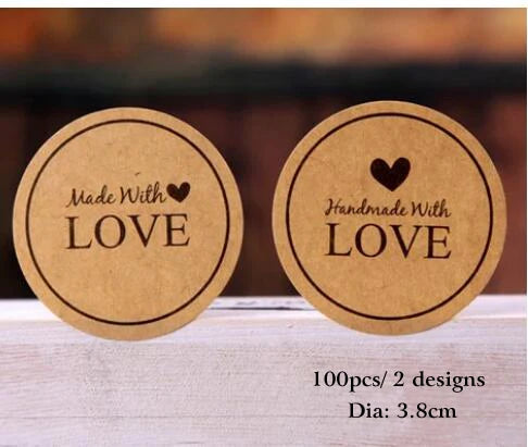 GANSSIA 100pcs/lot "Fait Main avec Amour" Thank you Round Seal Sticker Paper Adhesive Stickers for Bakery& Gift Packing(ss-1143)