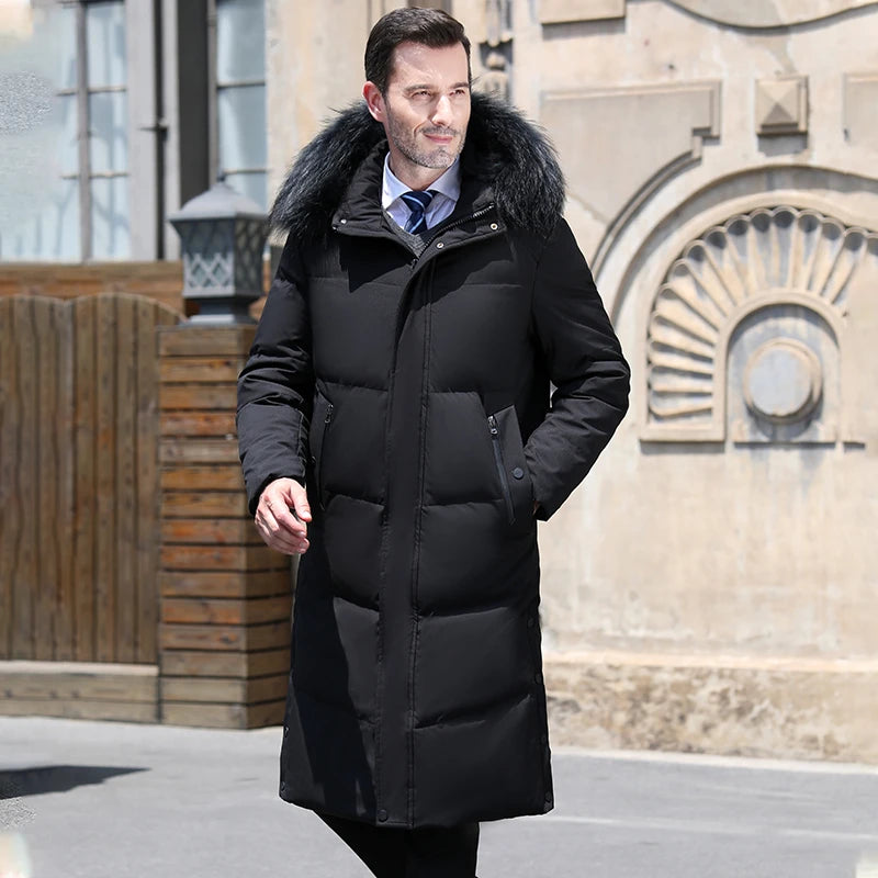 2022 New Men Thickened Down Jacket -30 Winter Warm Down Coat Jacket Men Fashion Long White Duck Hooded Down Parkas Plus Size 4XL