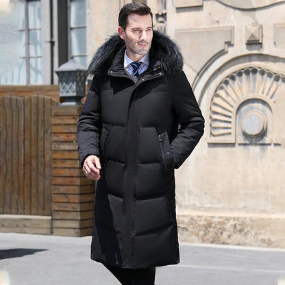 2022 New Men Thickened Down Jacket -30 Winter Warm Down Coat Jacket Men Fashion Long White Duck Hooded Down Parkas Plus Size 4XL