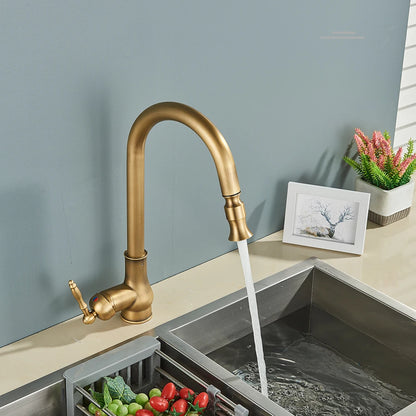 Rozin Antique Brass Kitchen Faucet Pull Out Spout Kitchen Faucets Black Single Hole Swivel Hot Cold Water Kitchen Mixer Tap