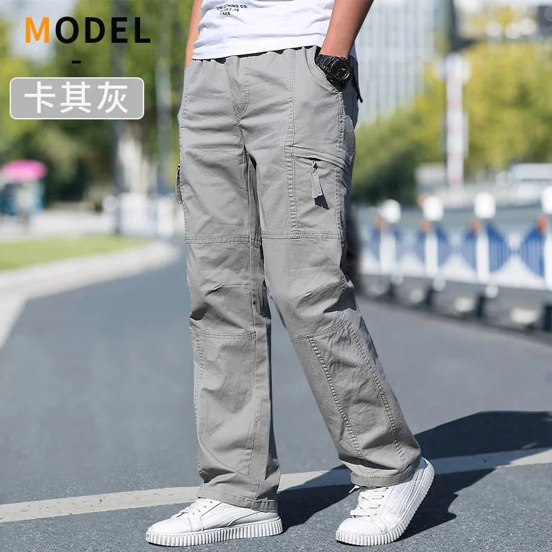 Cotton Cargo Trousers Men Work Pants Sports Casual Jogging Training High Quality Overalls Korean Plus Size Loose Straight Pants