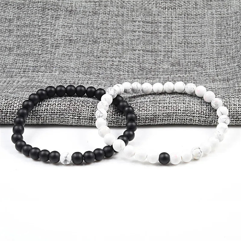 Hot Sale 2pcs/Set Couples Beaded Bracelets Tiger Eye Black Lava Natural Stone Beaded Bracelets Malachite Energy Elastic Jewelry