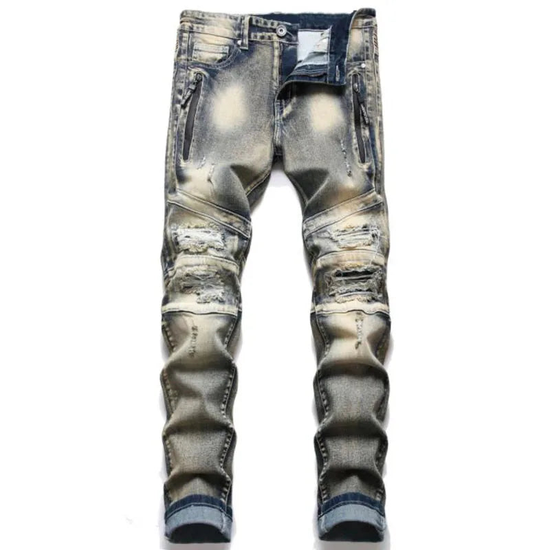 2022 New Fashion Mens Biker Jeans Punk Style Men Cargo Denim Pants  Zipper Pocket Motorcycle Jeans Male Pantalones Hombre