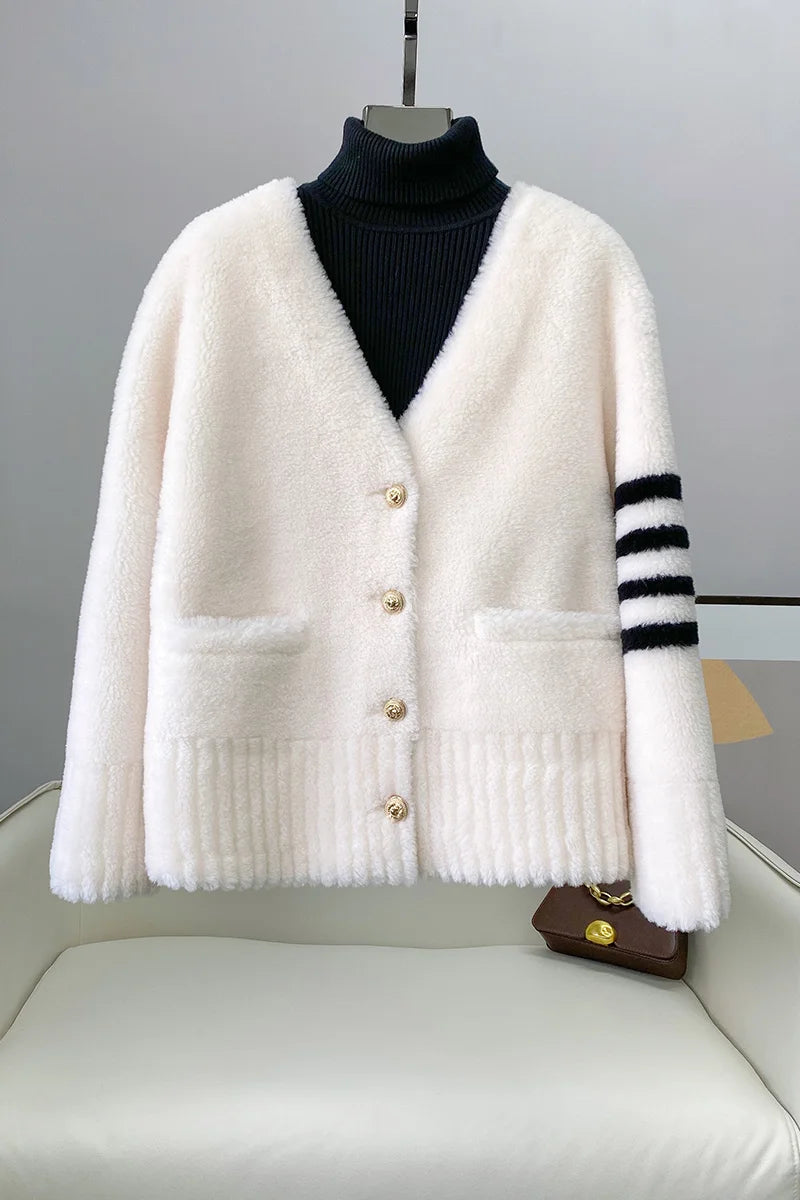CT152 PDUI Women Real Wool Fur Coat Winter Warm Female Girl Sheep Shearing Jacket Parka OverCoat