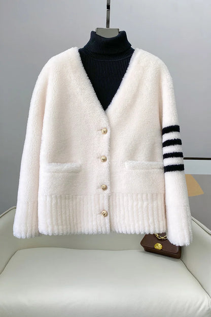 CT152 PDUI Women Real Wool Fur Coat Winter Warm Female Girl Sheep Shearing Jacket Parka OverCoat