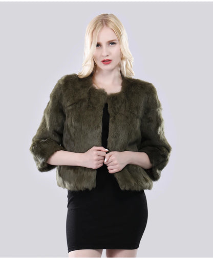 Hot Sale Girl Real Rabbit Fur Coat Women Real Rabbit Fur Jacket Genuine Real Rabbit Fur Outerwear Casual Short Real Fur Coats