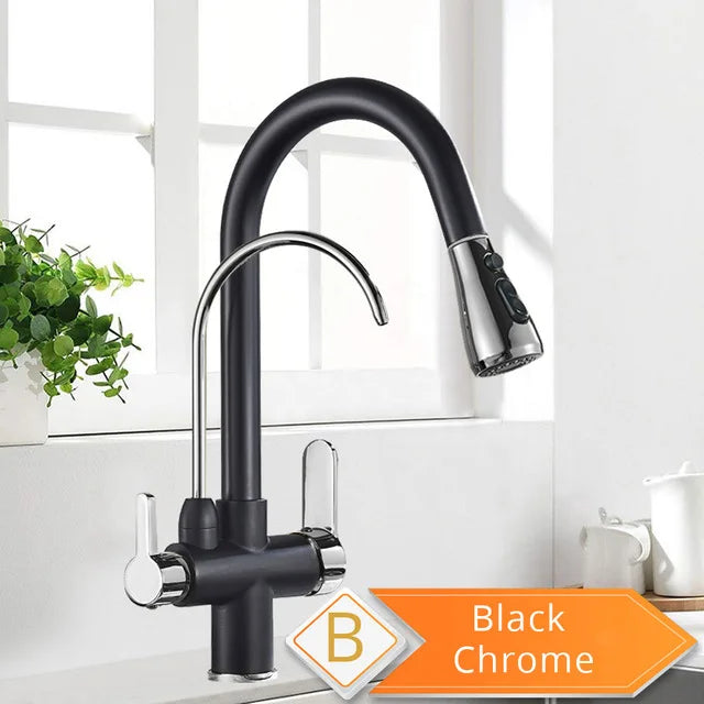 Rozin Purification Kitchen Faucets Black Pull Out Kitchen Water Filter Tap 3 Way Mixer torneira para cozinha de parede Crane