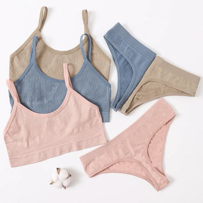 Women Seamless Bra And Panties Set U-Back Bralette Top Comfort Breathable Briefs Ribbed Sexy Lingerie Sports Underwear Set