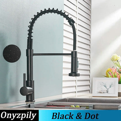 Spring Brushed Kitchen Sink Faucet Pull Down Sprayer Nozzle Single Handle Faucets Mixer Hot Cold Stainless Steel Modern