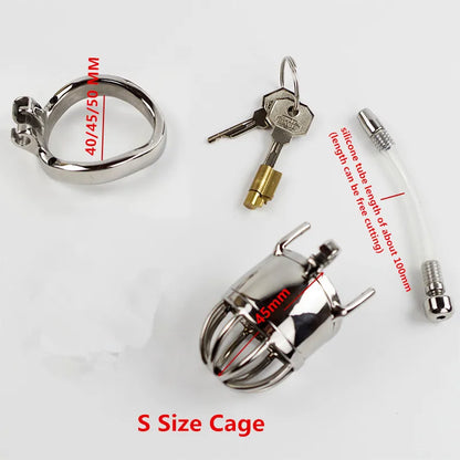304 Stainless Steel Male Chastity Device Penis Cage Cock Ring with Urethral Sounds Catheter Tube Metal Chastity Belt Lock for Me