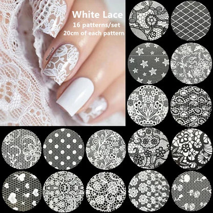 Black  White Lace Rose Nails Foil Stickers Black  Flowers Design Manicure Nail Art Transfer Paper Nails Art Decals