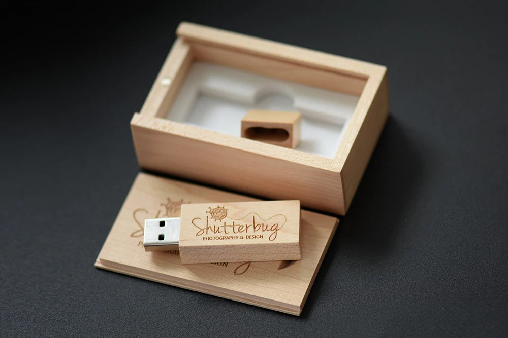 JASTER Free Custom Logo Photography Wedding Gift USB Flash Drive 128GB Wooden 64GB Box Pen Drive Maple Memory Stick 32GB 4G 16GB
