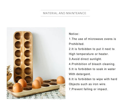 Japanese Style Wooden Double Row Egg Storage Box Home Organizer Rack Eggs Refrigerator Holder Kitchen Fresh Keeping Accessories