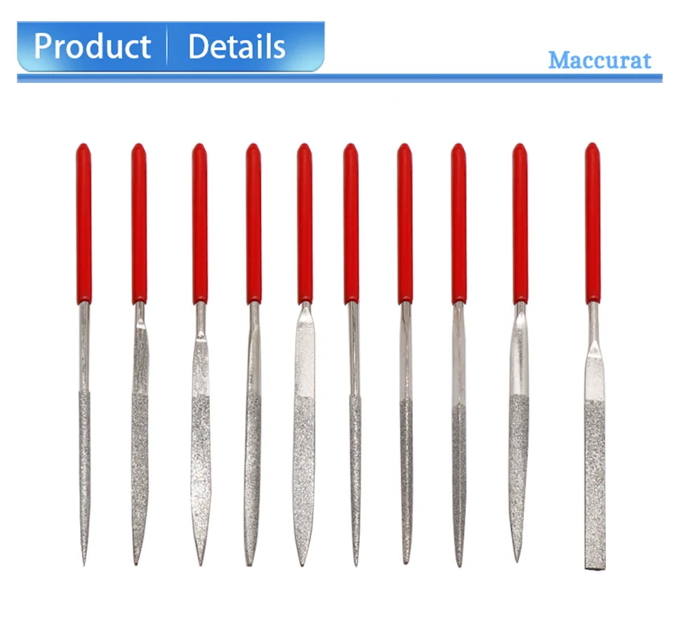 140mm 10PCS Diamond Mini Needle File Set Hand Tools for Ceramic Glass Gem Stone Hobbies and Crafts 3D Print Model Polish