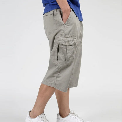 2025 Men Summer Multi-Pocket Baggy Cargo Cotton Calf Length Pants Casual Trouser Male Large Solid Color Shorts Plus Size Xl-6Xl