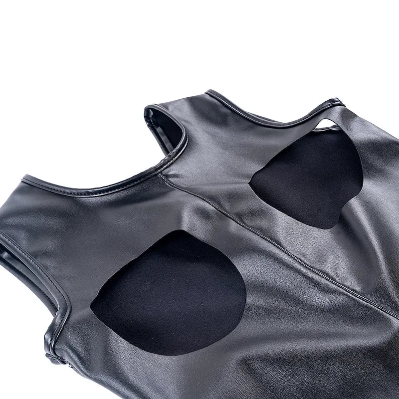 Erotic Sexy Bodysuit Lingerie Leather Hollow Out Bust Open Crotch Clubwear BDSM Slave Bondage Cosplay Clothing Sex Toy For Women