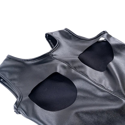 Erotic Sexy Bodysuit Lingerie Leather Hollow Out Bust Open Crotch Clubwear BDSM Slave Bondage Cosplay Clothing Sex Toy For Women