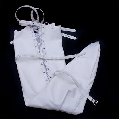 Soft PU Leather Headgear Mermaid Straitjacket Head Hood Body Harness Adjustable Leg Binder BDSM Restraint Sex Toy Slave Roleplay