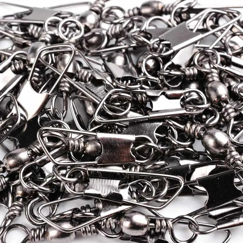 50Pcs/ Box Brass Barrel Fishing Swivel Solid Rings Fishing Pin Line Connector Fishhook with Interlock Snap Swivels Tackle Tool