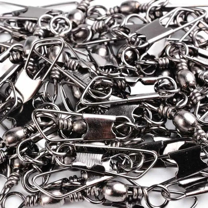 50Pcs/ Box Brass Barrel Fishing Swivel Solid Rings Fishing Pin Line Connector Fishhook with Interlock Snap Swivels Tackle Tool