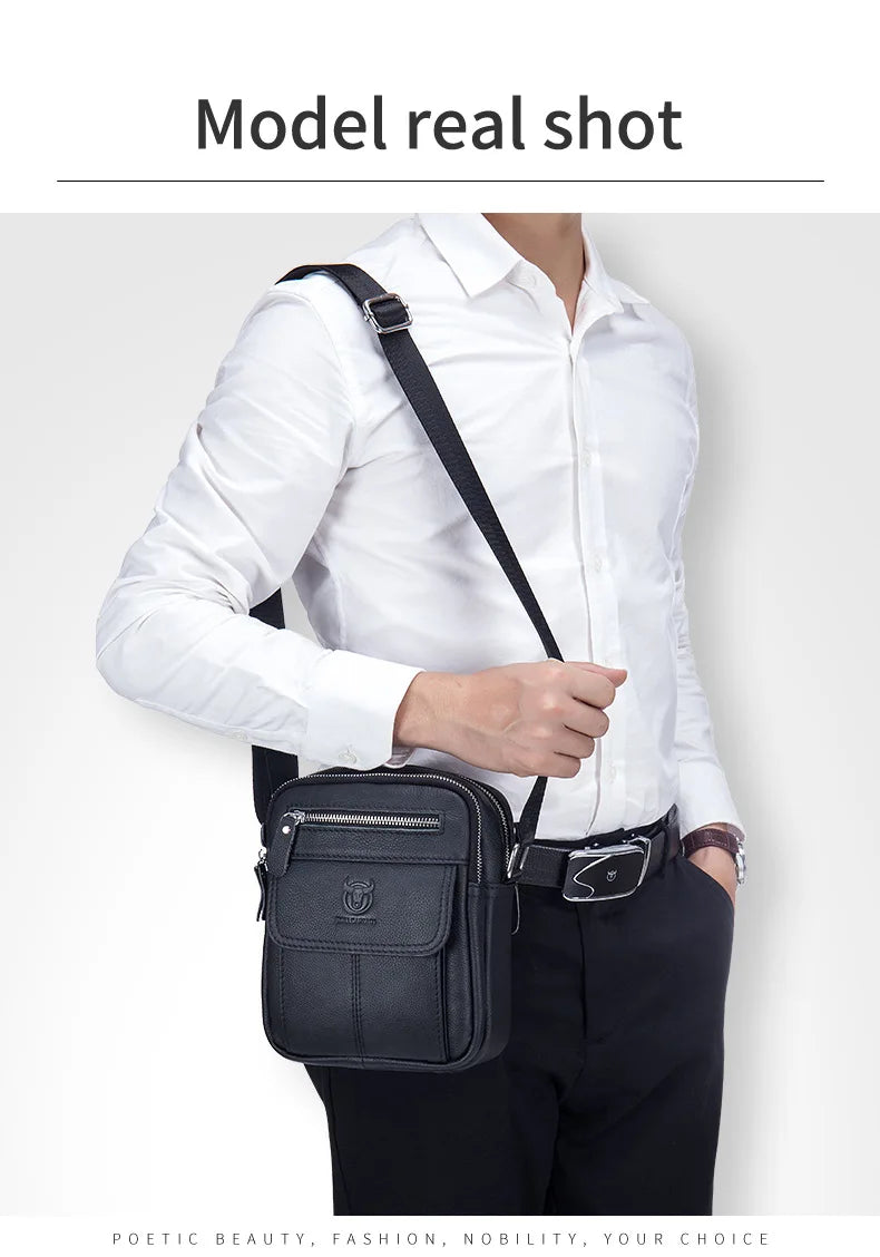 Bullcaptain Casual Men's Shoulder Bags Business Messenger Bag High-Quality Men's Cow Leather Bag's Mini Large Capacity Pocket