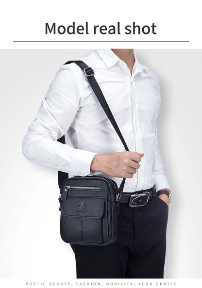 Bullcaptain Casual Men's Shoulder Bags Business Messenger Bag High-Quality Men's Cow Leather Bag's Mini Large Capacity Pocket