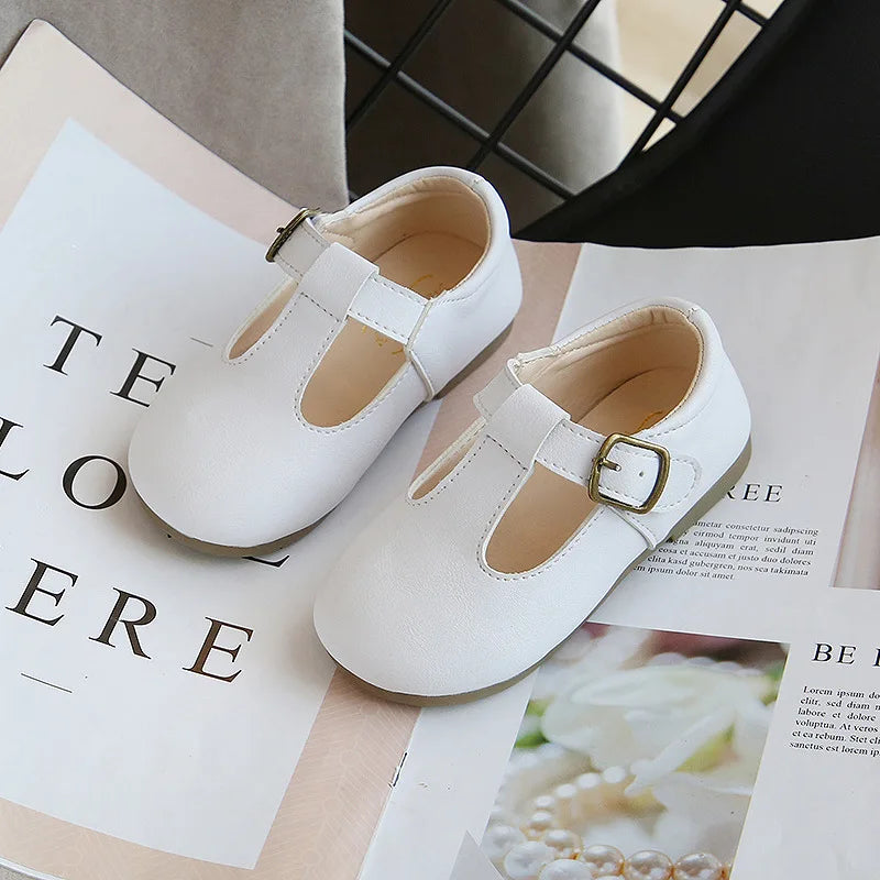 Spring Autumn Kids Shoes T Strap Leather Shoes For Girls Boys Non-slip Toddlers Mary Janes Baby Children Buckle Strap Flats