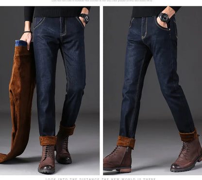 2023 New Men Activities Warm Jeans High Quality Famous Brand Autumn Winter Jeans warm flocking warm soft men jeans