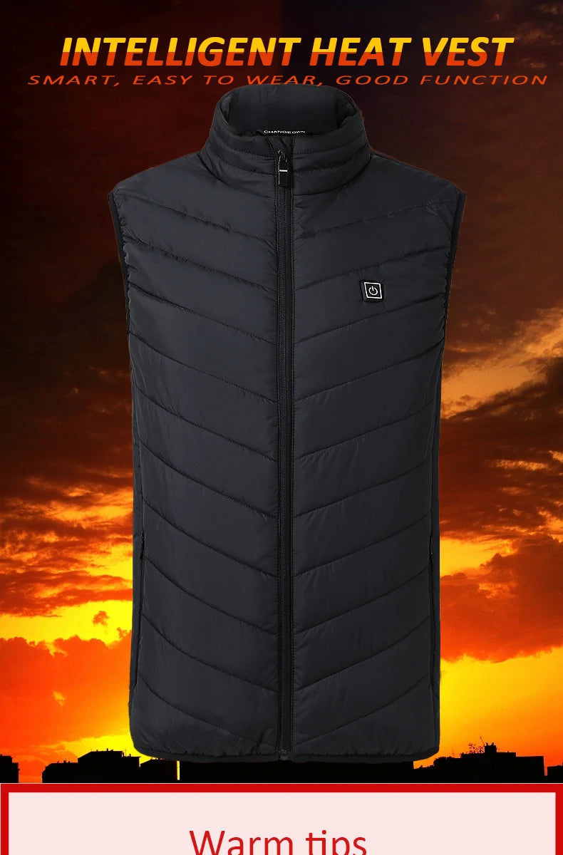 Men USB Infrared 17 Heating Areas Vest Jacket Men Winter Electric Heated Vest Waistcoat For Sports Hiking Oversized 5XL