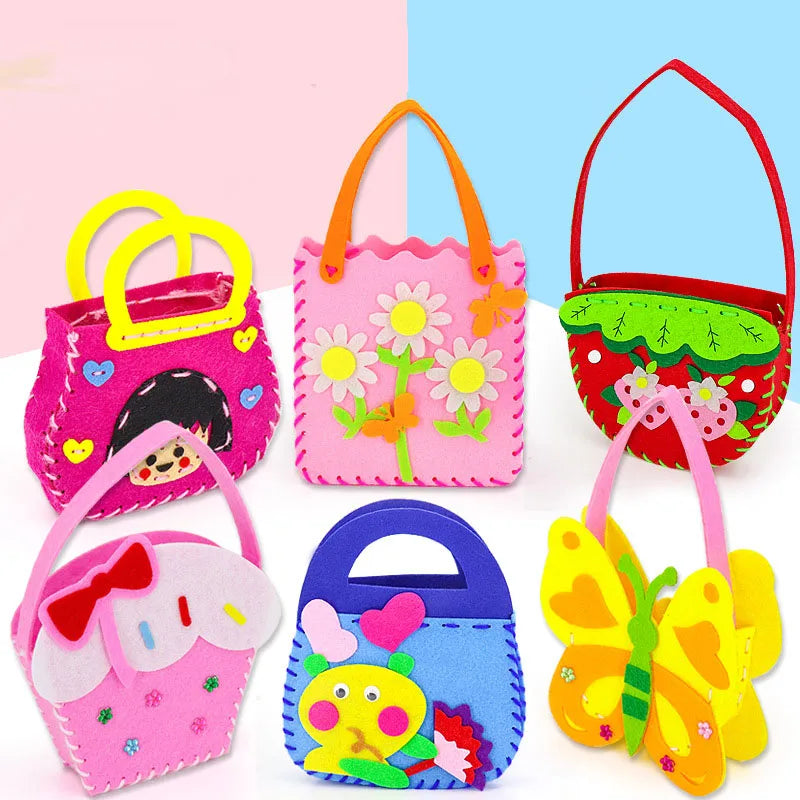 4Pcs Children Cartoon Non-woven Handicraft Toys Kids Handmade Bag DIY Animal Flower Handbags Crafts Art Sewing Toy Craft Decor