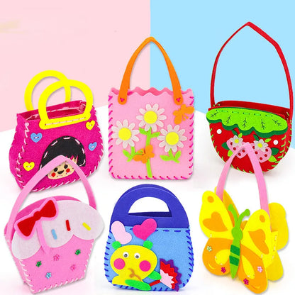 4Pcs Children Cartoon Non-woven Handicraft Toys Kids Handmade Bag DIY Animal Flower Handbags Crafts Art Sewing Toy Craft Decor