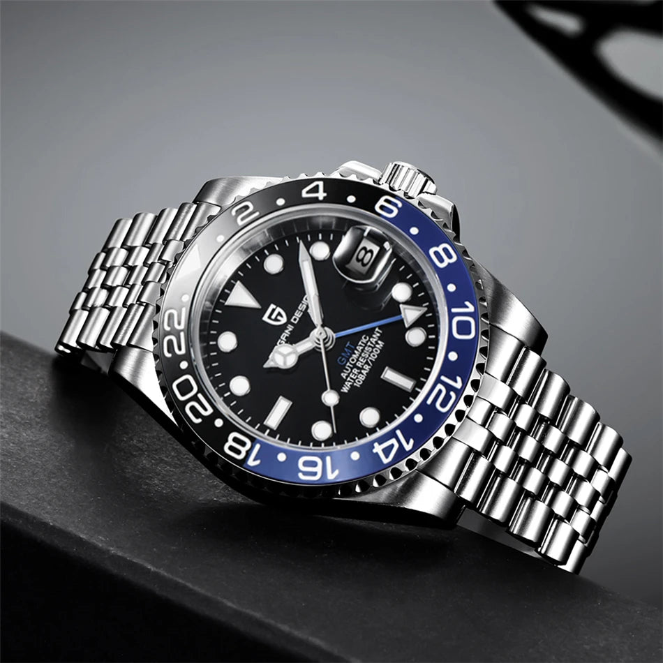PAGANI DESIGN 2026 40MM Luxury Men GMT Automatic Machinery Watch Ceramic Bezel Jubilee Strap Sapphire Waterproof Watches for men
