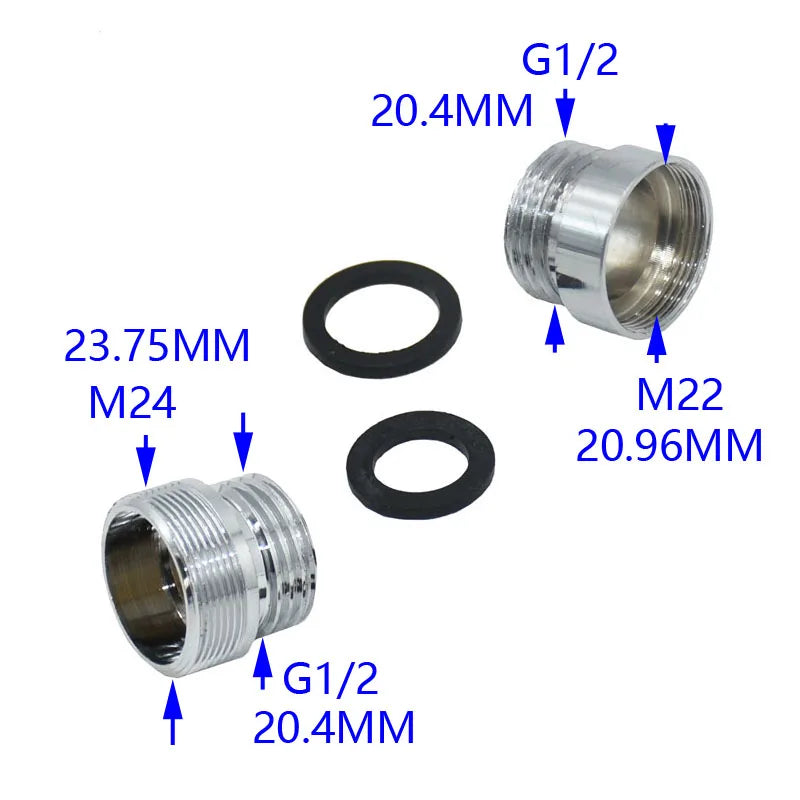 Silver 1/2 to M22 M24 Threaded Connector Brass Water tap Connector for Faucet Adaptor Fitting plating silver white 1pcs