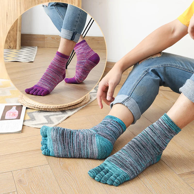 1/5 Pairs Colorful 5 Finger Socks Business Man Cotton Striped Young Casual Sweat-Absorbing Happy Party Dress Toe Short Socks