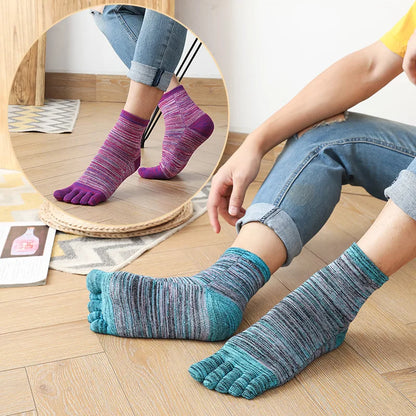 1/5 Pairs Colorful 5 Finger Socks Business Man Cotton Striped Young Casual Sweat-Absorbing Happy Party Dress Toe Short Socks