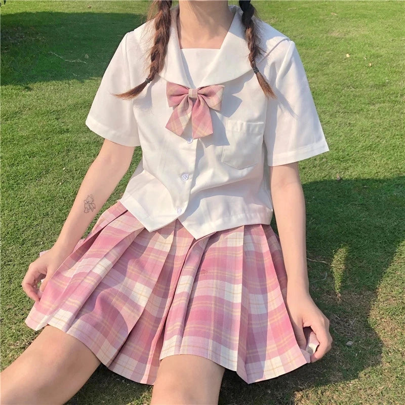 JMPRS Plaid Women Pleated Skirt Bow Knot Summer High Waist Preppy Girls Dance Mini Skirt Cute A Line Harajuku Sexy Japan Faldas