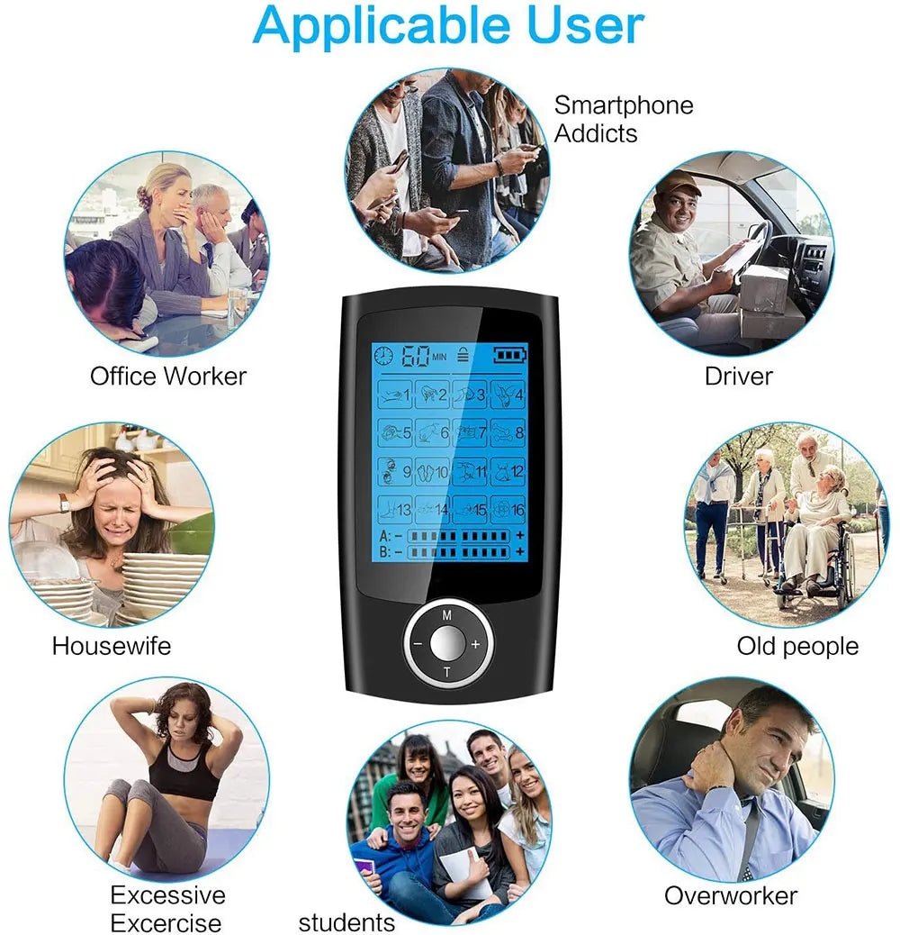 16 Mode Tens Machine Ems Electric Muscle Massage Stimulator Digital Electrostimulator Relaxation Body Pain Relief Electrodes Pad