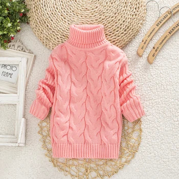 Winter Boys Sweater Kid Thick Knitted Bottoming Turtleneck Shirts Solid High Collar Cardigan High Quality Children Sweater