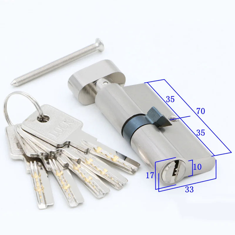 Door Cylinder 55 60 65 70 75 80 85 90mm Security Copper Lock Cylinder Interior Bedroom Living Handle Brass Key Locking 5 Keys