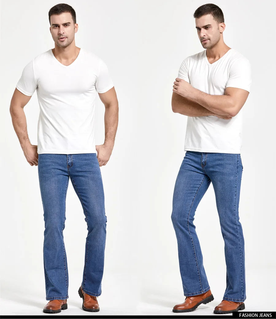 LGRG Mens Boot Cut Jeans Slightly Flared Slim Fit Blue Black Trousers Designer Classic Male Stretch Denim Pants